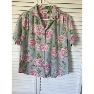 Vintage Macshore Classics Blue Floral Button Up Top Sz 14 Cottagecore Grannycore